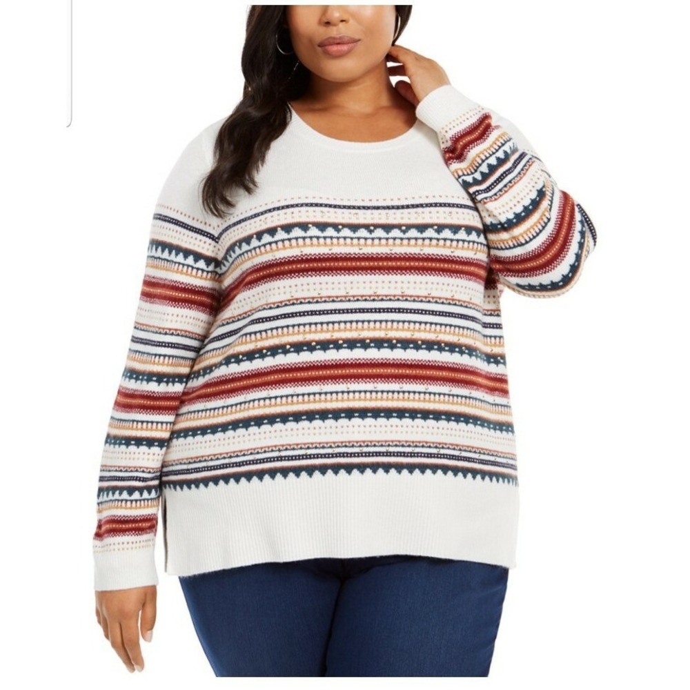 Style&Co Women's Knit Striped Sweater Long Sleeves Size 3XL Plus Multicolor